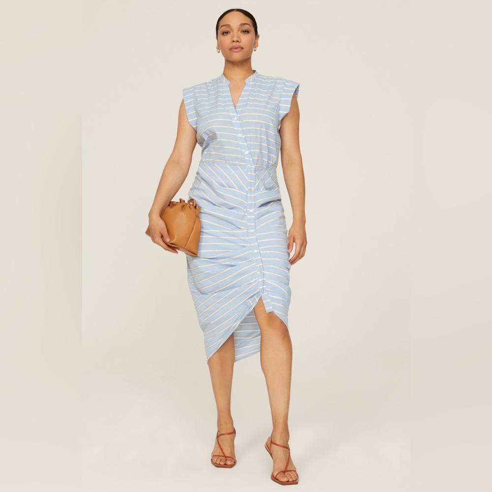 Veronica Beard Light Blue Striped Midi Dress